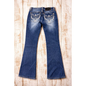 Miss Me Jeans Midrise Bootcut W 28 L 33 Dark Blue Embroidered/Rhinestone Bling